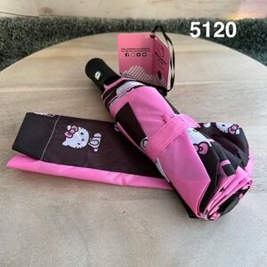 Hello Kitty Auto Open Close Compact Umbrella Pink Black Sanrio 11.5" NEW
